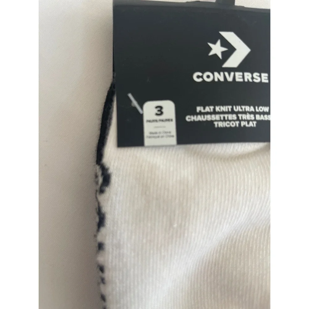 Converse Mens 3Pack Flat Knit Ultra Low No Show Socks White Grey Black Size 6-12